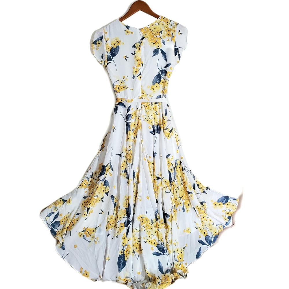 🚫Sold🚫Lulus French Countryside White and Yellow Floral Print High-Low Dress - Picture 6 of 7